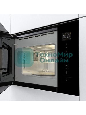 Встраиваемая микроволновая печь Gorenje BM201SG3BG, 20 л, 5 уровней мощности, 8 автопрограмм, сенсорное управление, дисплей, гриль, поворотный стол, AquaClean, автоменю черный