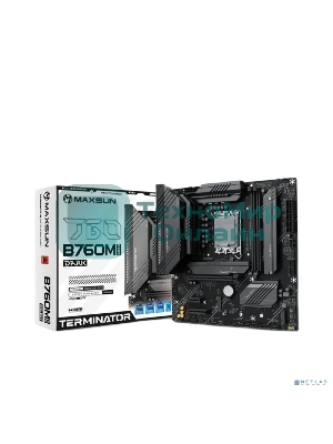 Материнская плата Maxsun MS-Terminator B760M GKD5 DARK, LGA1700, Intel B760, 2xDDR5, 4xSATA, 3xM.2, 1xPCIe 4.0 x16, 1xPCIe 4.0 x4, 1xPCIe 3.0 x1, 1xHDMI, 1xDP, 1x2.5Gb LAN, 1xUSB-C 20Gbps, 2xUSB-A 10Gbps, 3xUSB-A 2.0, 3x3.5 мм, 7.1, mATX