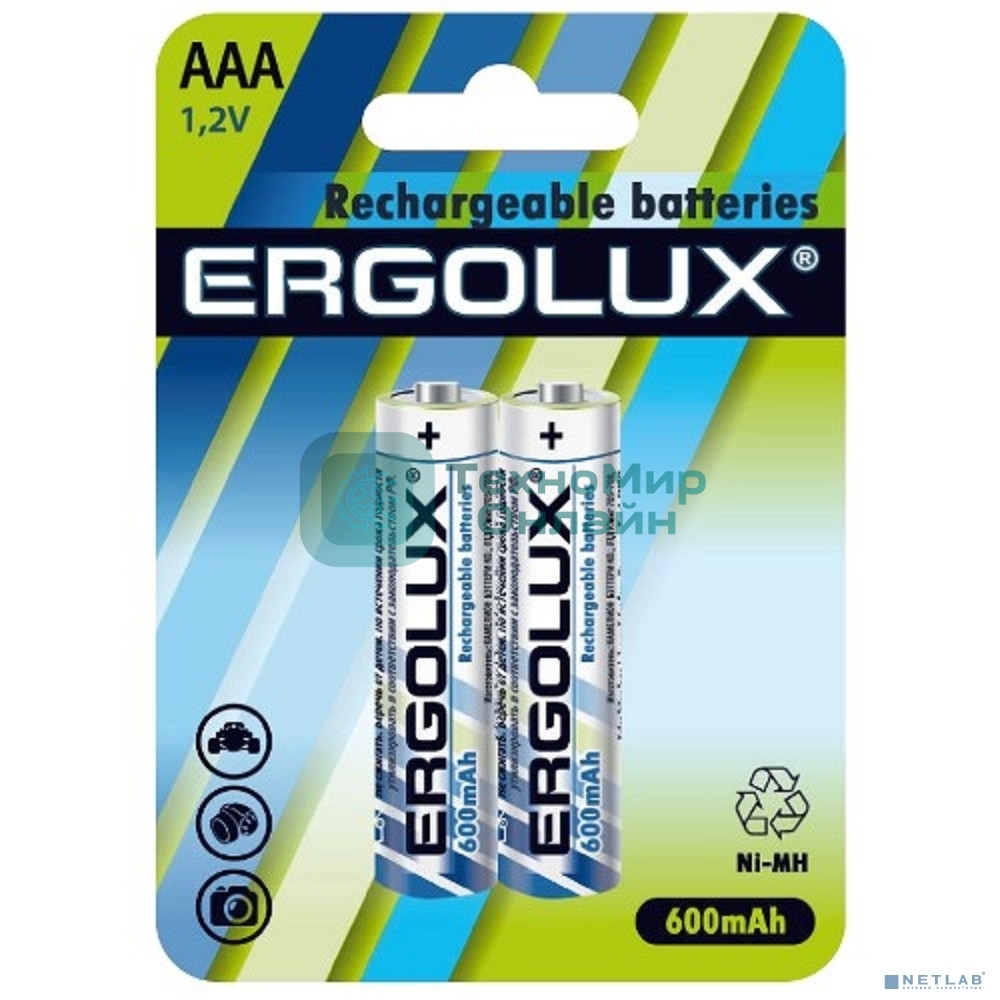 Аккумулятор Ergolux AAA-600 мАч Ni-Mh BL-2 1.2В (блист.2шт)
