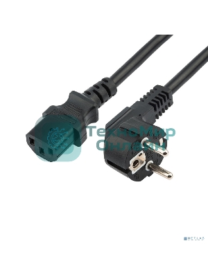 Шнур сетевой Rexant евровилка угловая - евроразъем С13, кабель 3x1,5 мм², длина 1,5 м., черный (PVC пакет)