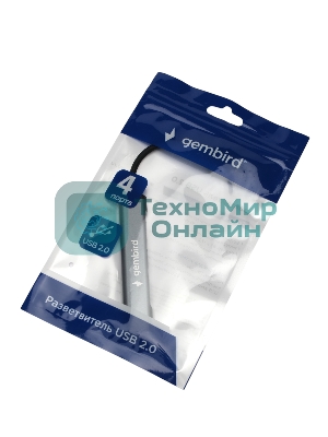 Разветвитель USB2.0 Gembird UHB-C203, 4xUSB2.0, кабель USB 10 см, алюминий, пакет