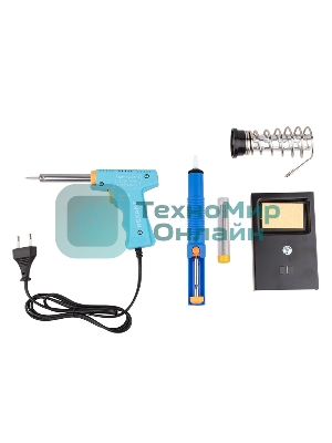 Набор для пайки Rexant (паяльник импульсный 30/70 Вт, оловоотсос, подставка, припой)