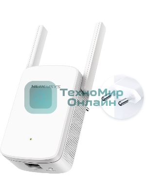 Усилитель сигнала Mercusys ME30 AC1200 Wi-Fi Range Extender, 300 Mbps at 2.4 GHz + 867 Mbps at 5 GHz, 1 x 10/100 LAN, 2× Fixed External Antennas, Wall Plugged, WPS/Reset Button, Signal Indicator, Range Extender/Access Point mode, Adaptive Path Selection