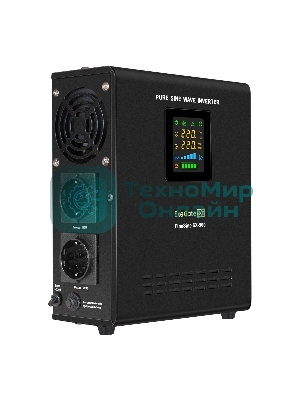 Источник бесперебойного питания (инвертор, синус, для котла, настенный) ExeGate FineSine SX-500.LCD.AVR.2SH 500VA/300W, чистая синусоида, цветной LCD-дисплей, AVR, 2*Schuko, линейно-интерактивный, внешняя батарея 12В до 200Ач (поставляется отдельно), крепление настенное/универсальное, черный