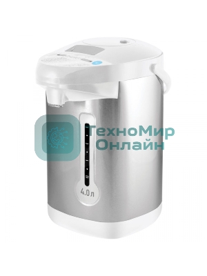 Термопот Energy TP-619 (280307) Мощность: 750 Вт Объем: 4 л Мощность в режиме поддержания температуры: 35 Вт 3 способа подачи воды: автоматическая (нажатием кнопки, нажатием чашкой) и ручная (помпа) Функция поддержания температуры Функция повторного кипячения Быстрое кипячение воды Энергосберегающий принцип работы Скрытый нагревательный элемент нержавеющая стальная колба Съемный шнур питания (длина шнура - 1 м) Индикатор уровня воды Состав (материал): металл, пластмасса