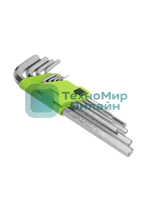 Набор ключей Сибртех имбусовых HEX, 1,5-10 мм, 45x, закаленные, 9 шт., удлиненные, никель.