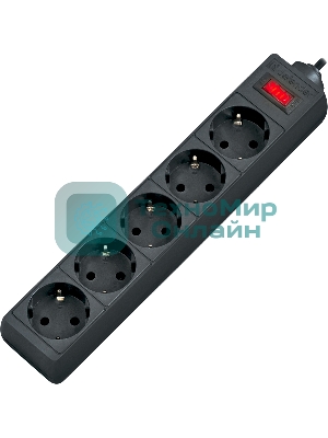 Сетевой фильтр Defender ES, 1.8 м, 5 розеток, черный