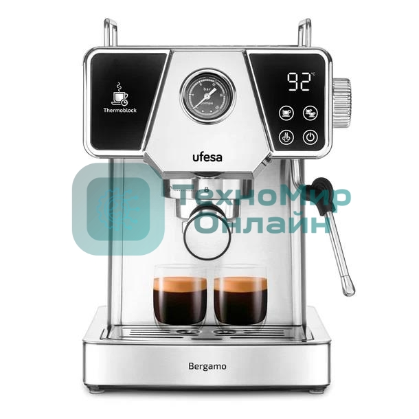 Кофеварка рожковая Ufesa BERGAMO серебристый, исп. кофе - молотый, 1.8 л, 1350 Вт, 20 бар