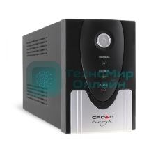 Источник бесперебойного питания CROWN CMU-SP1200 COMBO 1200VA/720W, металл, 2x12V/9AH, розетки 2*IEC + 2*EURO, трансформатор AVR 145-280V, съемный кабель 1.2м, фильтр телефонной и ethernet линии RJ11/45, защита батареи, от перегрузки, от КЗ, ПО
