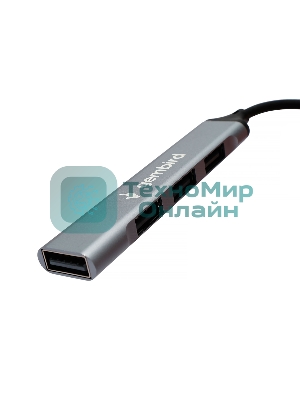 Разветвитель USB2.0 Gembird UHB-C201, 4xUSB2.0, кабель Type-C 10 см, алюминий, пакет