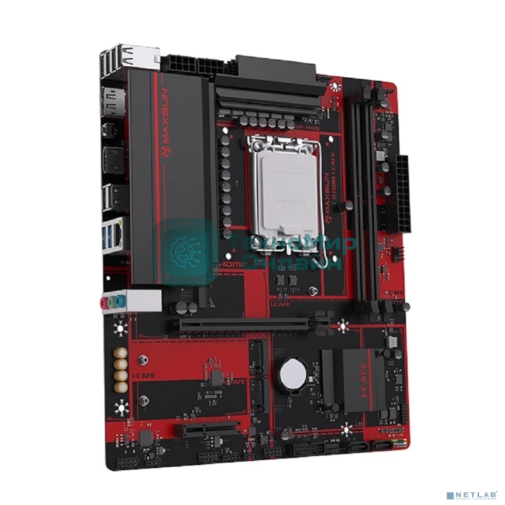 Материнская плата Maxsun B760M I-CAFE, LGA1700, Intel B760, 2xDDR5, 2xSATA, 3xM.2, 1xPCIe 4.0 x16, 1xPCIe 4.0 x4, 1xPCIe 3.0 x1, 1xDP, 1xHDMI, 1x2.5Gb LAN, 1xUSB-C 10Gbps, 2xUSB-A 5Gbps, 4xUSB-A 2.0, 2x3.5 мм, 5.1, mATX