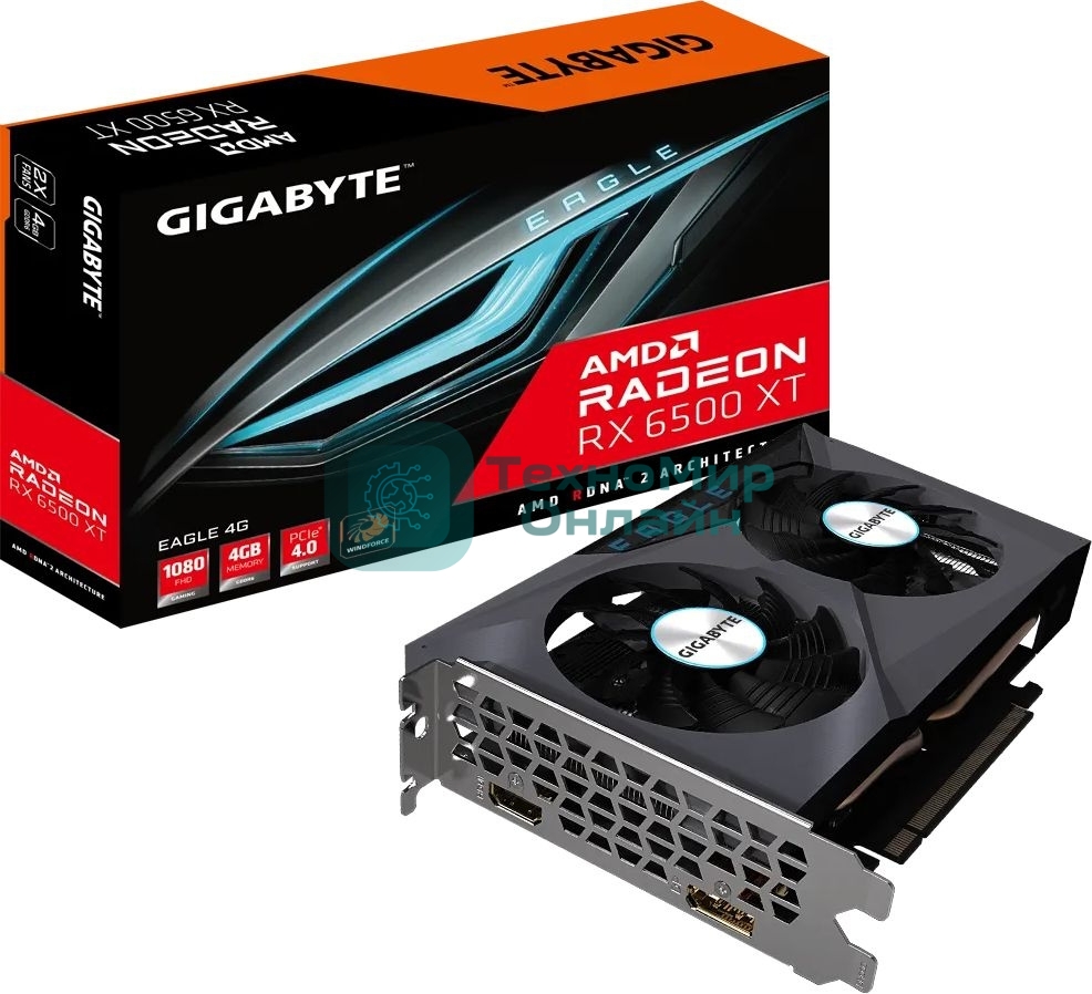 Видеокарта Gigabyte PCI-E GV-R65XTEAGLE-4GD AMD Radeon RX 6500XT 4096Mb 64 GDDR6 2900/12000 HDMIx1 DPx1 HDCP Ret