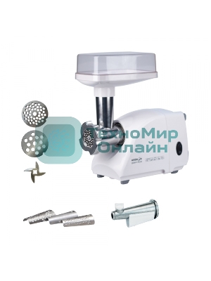 Мясорубка электрическая Аксион М14.04 белый, 600 Вт, 0.5 кг/мин, защита от перегрузки, насадки - 4