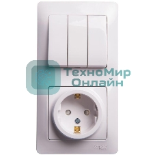 Блок комбинированный GLOSSA розетка защ. шторки с заземл. + выкл. 3-кл. бел. SchE