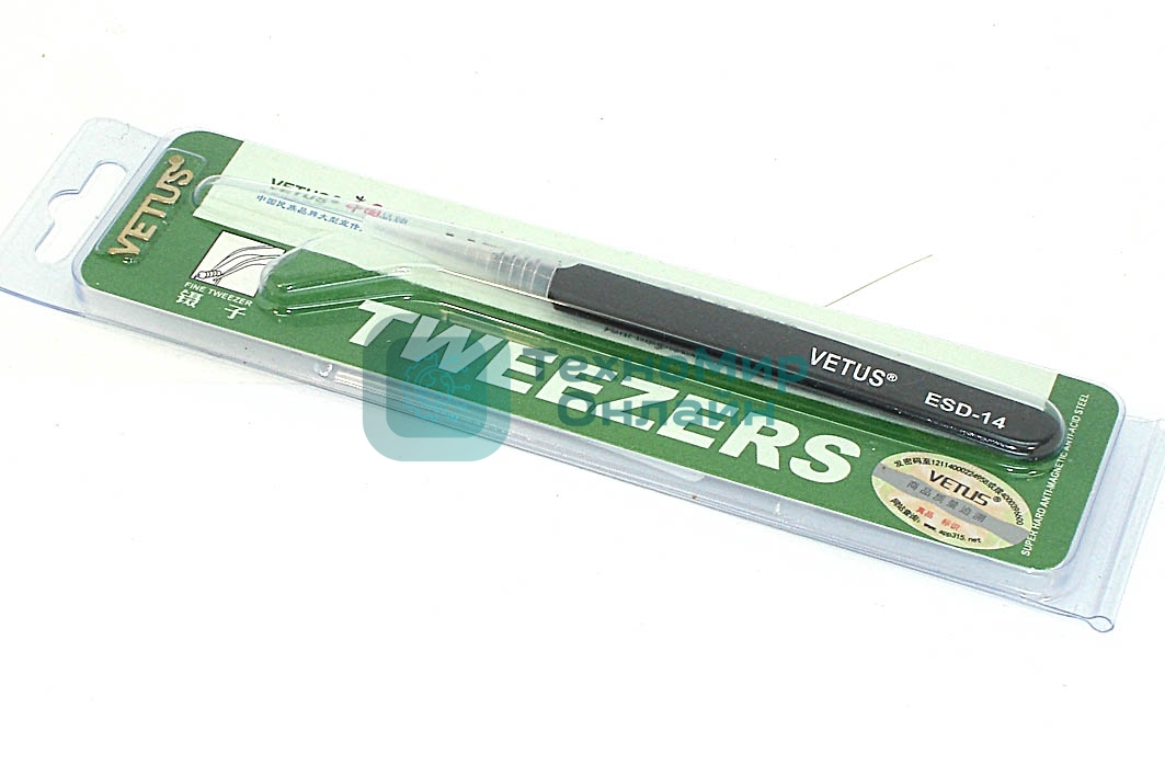 Пинцет Vetus ESD-14 антимагнитный, прямой, черный 115 мм