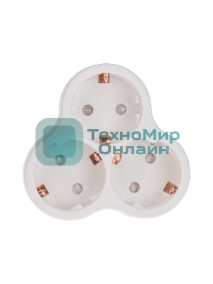 Тройник электрический Rexant пирамида 16 А с заземлением белый