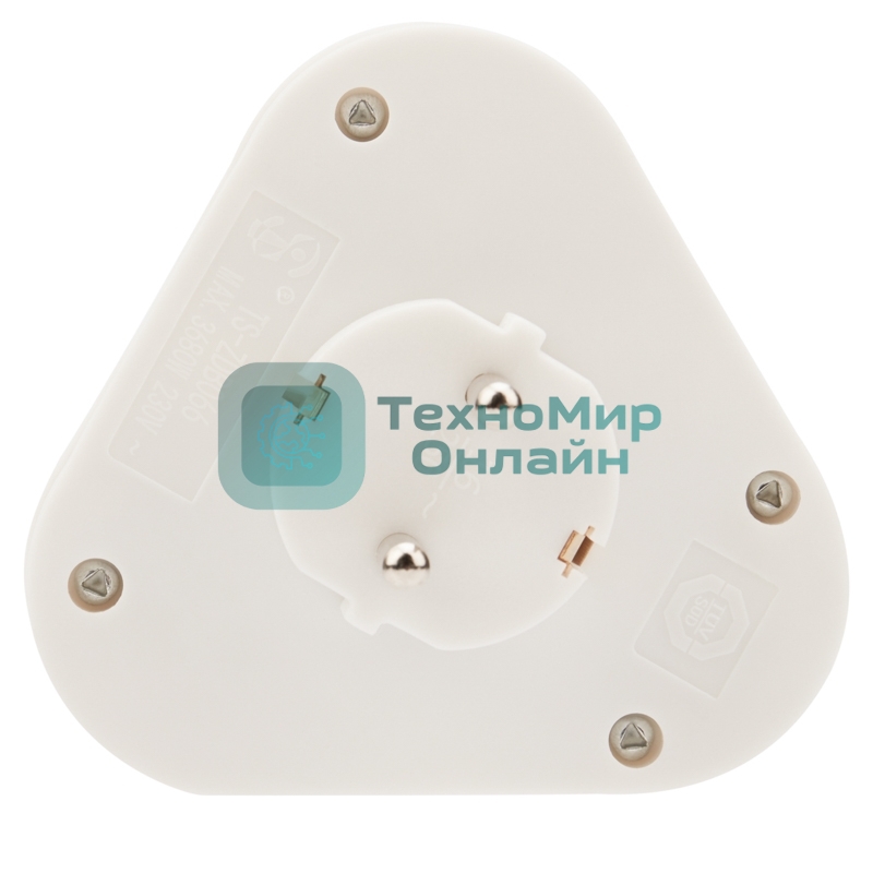 Тройник электрический Rexant пирамида 16 А с заземлением белый