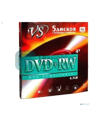 Диск DVD+RW VS 4.7 Gb, 4x, Конверт (5), (5/250).