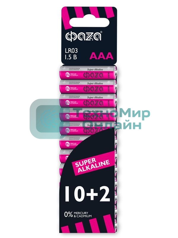 Элемент питания алкалиновый LR03 Super Alkaline SBL-10+2 (уп.12шт) ФАZА 2854612, 1.5 В