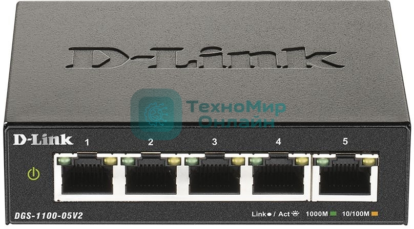 Коммутатор D-Link DGS-1100-05V2/A1A, L2 Smart Switch with 5 10/100/1000Base-T ports.8K Mac address, 802.3x Flow Control, Port Trunking, Port Mirroring, IGMP Snooping, 32 of 802.1Q VLAN, VID range 1-4094, Loopba