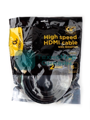 Кабель HDMI Cablexpert CCF2-HDMI4-15M, 19M/19M, v2.0, медь, позол.разъемы, экран, 2 фер.кольца, 15м, черный, пакет