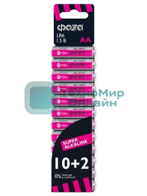 Элемент питания алкалиновый LR6 Super Alkaline SBL-10+2 (уп.12шт) ФАZА 2854582, 1.5 В
