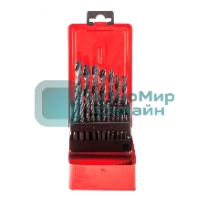 Набор сверл по металлу Sparta 1-10 мм (через 0,5 мм, 3,2, 4,8 мм), HSS, 21 шт, мет. бокс, цилин. хв.
