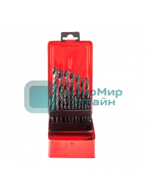 Набор сверл по металлу Sparta 1-10 мм (через 0,5 мм, 3,2, 4,8 мм), HSS, 21 шт, мет. бокс, цилин. хв.
