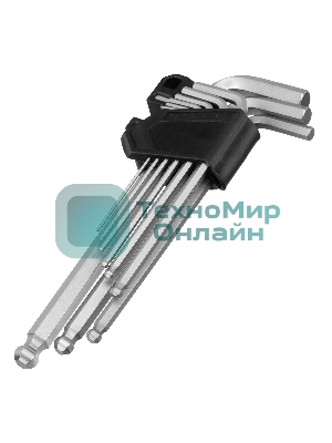 Набор ключей имбусовых Сибртех HEX, 1,5-10 мм, CrV, 9 шт., удлиненные, с шаром