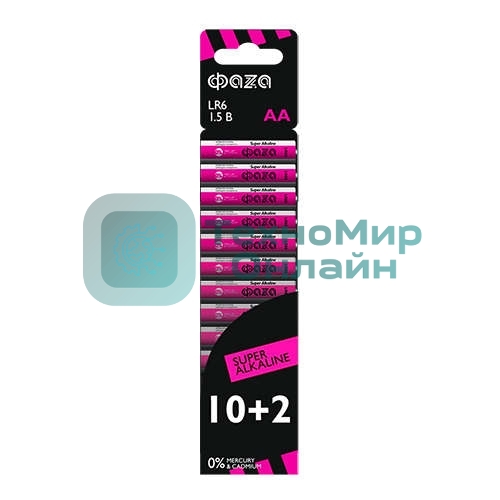 Элемент питания алкалиновый LR6 Super Alkaline SBL-10+2 (уп.12шт) ФАZА 2854582, 1.5 В