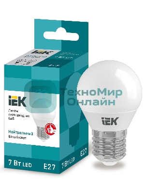Лампа светодиодная IEK LLE-G45-7-230-40-E27 ECO G45 7Вт шар 4000К белый E27 630лм 230-240В