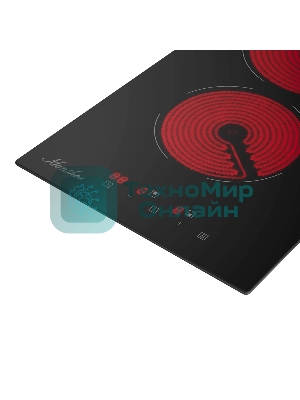 Варочная панель Monsher, High-Tech, Hi-Light, 30 см, 2 конфорки, 9 уровней мощности, сенсорное управление, автоматическое отключение, индикация остаточного тепла, таймер, черный