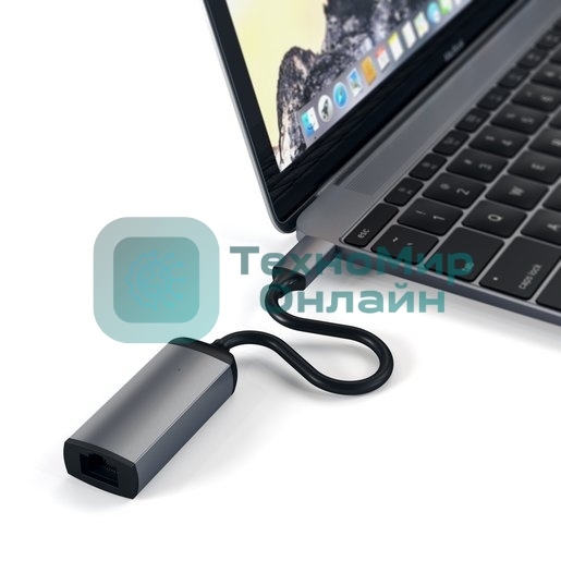 Адаптер Satechi Type-C to Gigabit Ethernet. Поддержка 10/100/1000Mbps Ethernet, серый космос