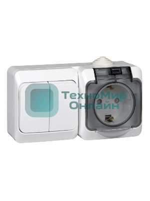 Блок ОП Этюд (2-кл. выкл. + евророз. защ. шторки) IP44 бел. SchE