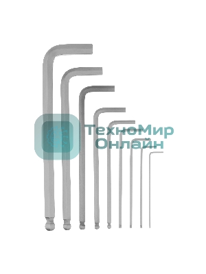 Набор ключей имбусовых Сибртех HEX, 1,5-10 мм, CrV, 9 шт., удлиненные, с шаром