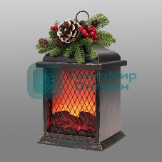 Светодиодный камин Neon-night Рождество с эффектом живого огня 15х14х26см, батарейки 2хС (не в комплекте) и USB, бронзовый