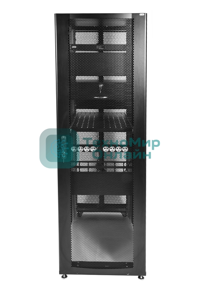 Шкаф серверный ПРОФ напольный 42U (600x1200) дверь перфор., задние двойные перфор., черный, в сборе (ШТК-СП-42.6.12-48АА-9005) (1 коробка)