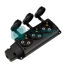 Розетка (колодка) Rexant влагозащищенная с крышкой 3 гнезда COMPACT, с/з, 16А, IP54, каучук, черный