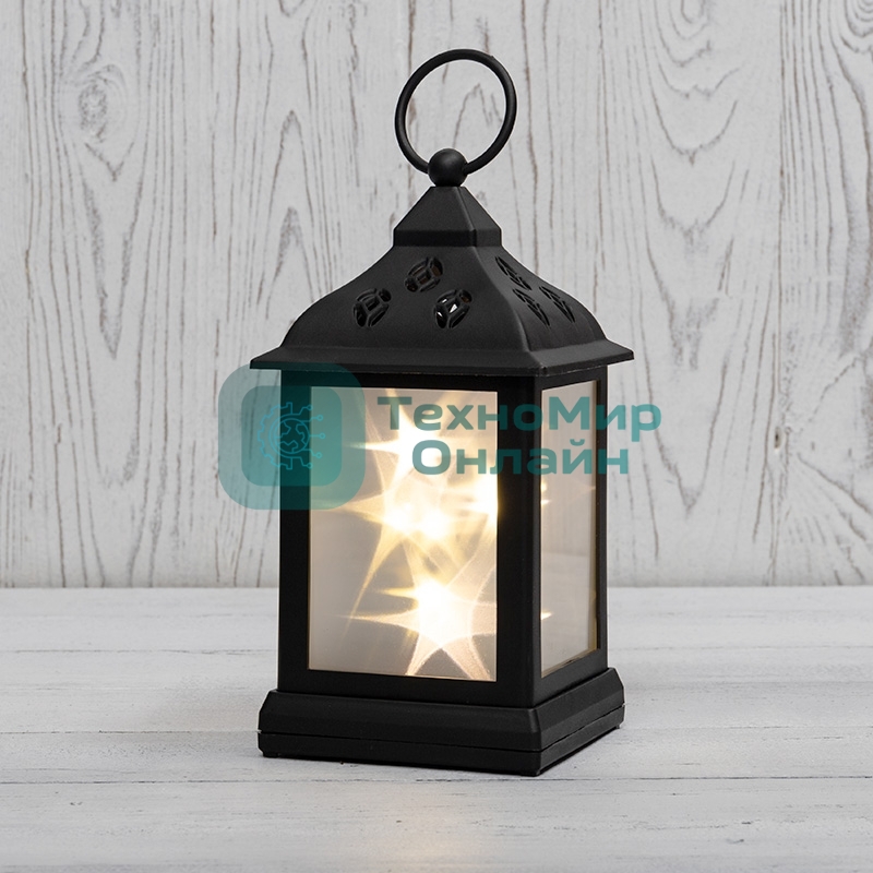 Декоративный фонарь Neon-night 11х11х22,5 см, черный корпус, теплый белый цвет свечения с эффектом мерцания