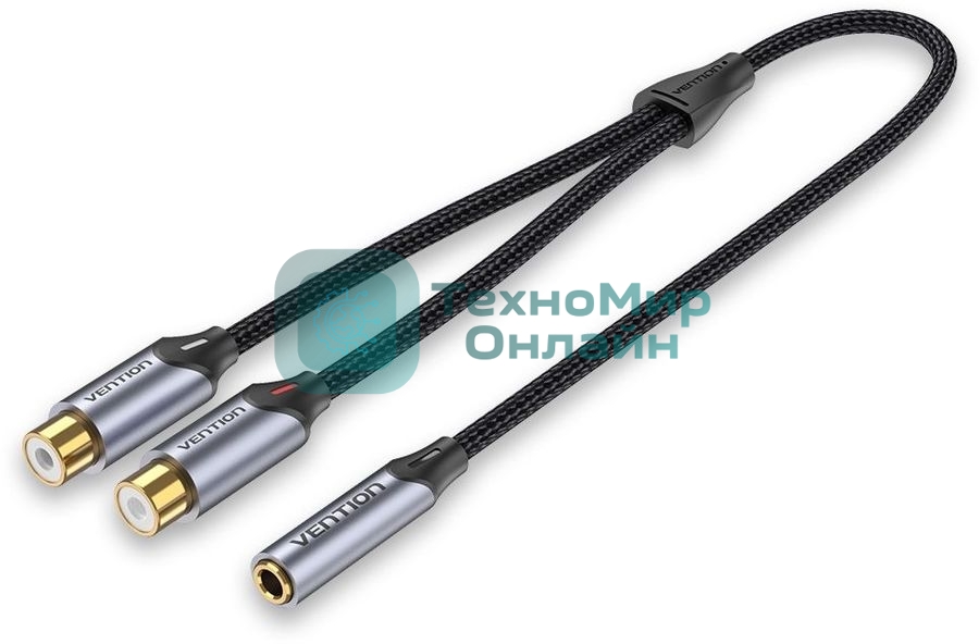 Переходник-разветвитель Vention гибкий Jack 3.5 мм F/2RCA F - 0.3 м