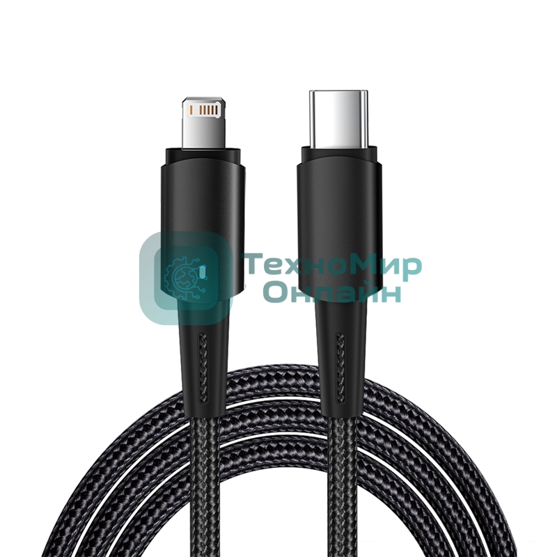 Кабель Rexant Type-C – Lightning для Apple, 3А, 1м, в черной нейлоновой оплетке, со световой индикацией