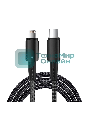 Кабель Rexant Type-C – Lightning для Apple, 3А, 1м, в черной нейлоновой оплетке, со световой индикацией