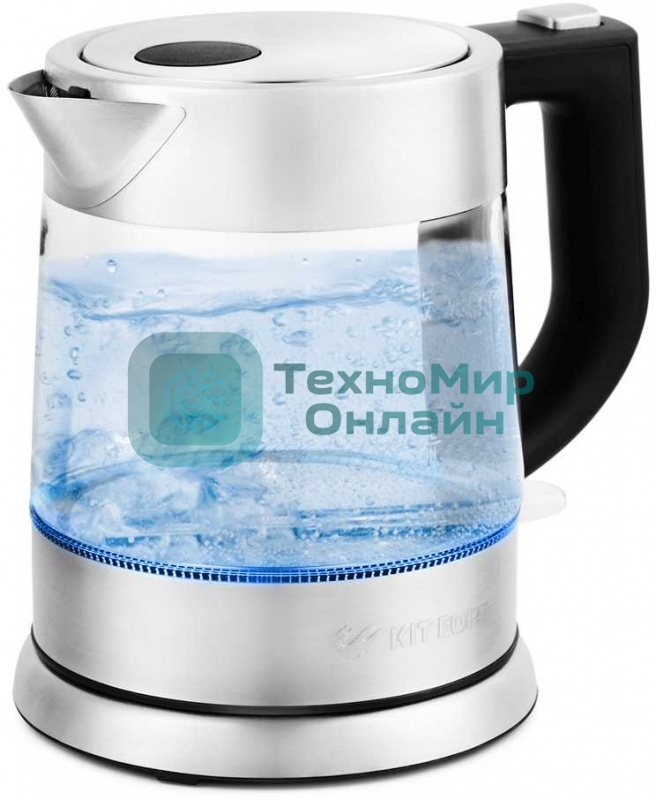 Чайник электрический Kitfort КТ-647 1л. 2200Вт нержавеющая сталь/черный (корпус: стекло)