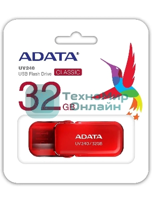 Флешка USB ADATA UV240 (AUV240-32G-RRD), 32Gb, USB 2.0, R/W 15/5, красный