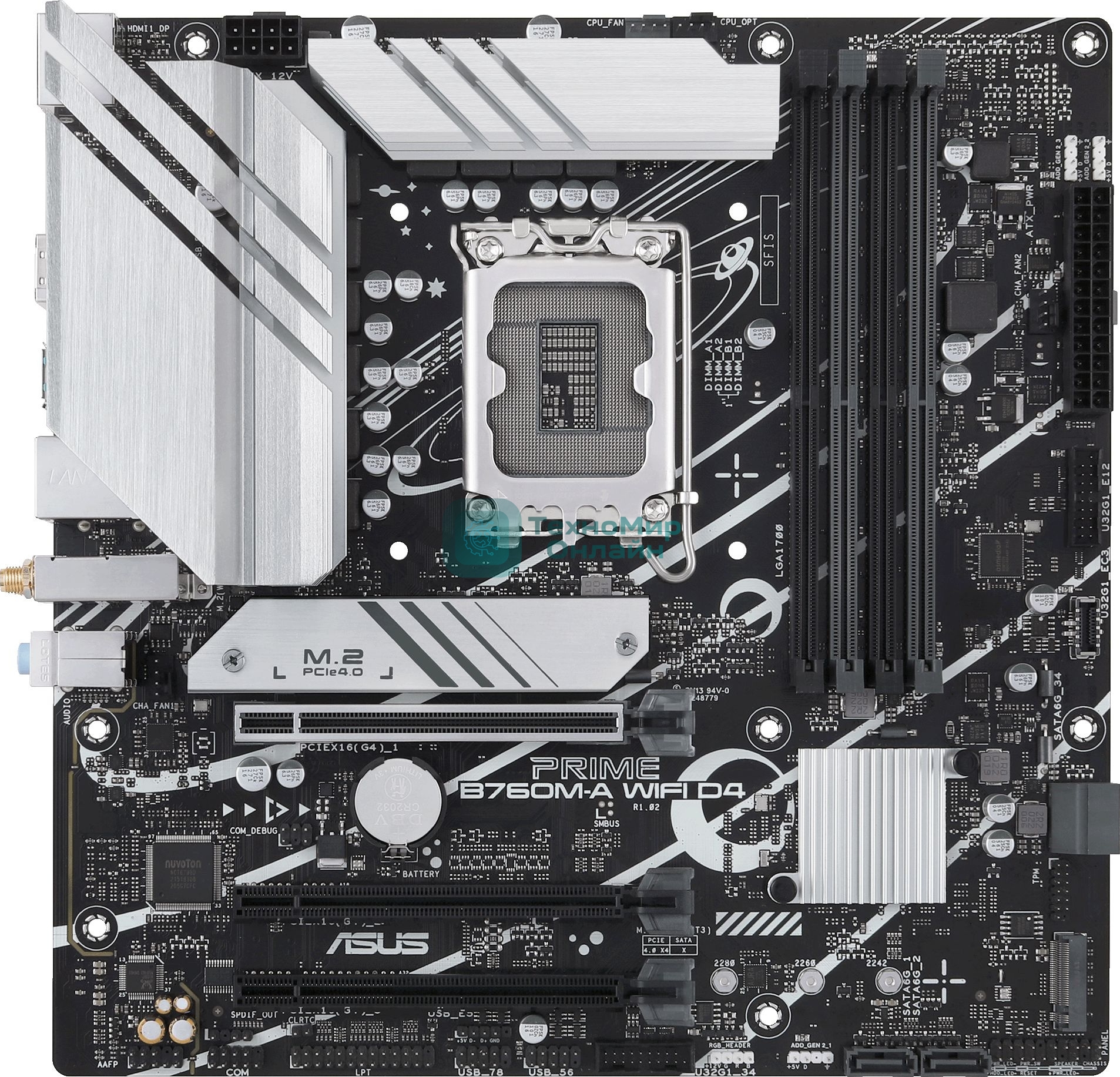 Материнская плата ASUS PRIME B760M-A WIFI D4, LGA 1700, Intel B760, 4xDDR4, 4xSATA, 2xM.2, 1xPCIe 4.0 x16, 1xPCIe 4.0 x4, 1xPCIe 4.0 x1, 2xHDMI, 1xDP, 1x 2.5Gb LAN, 2xUSB-A 3.2 Gen 2, 4xUSB-A 2.0, 3x3.5 мм, 7.1, mATX