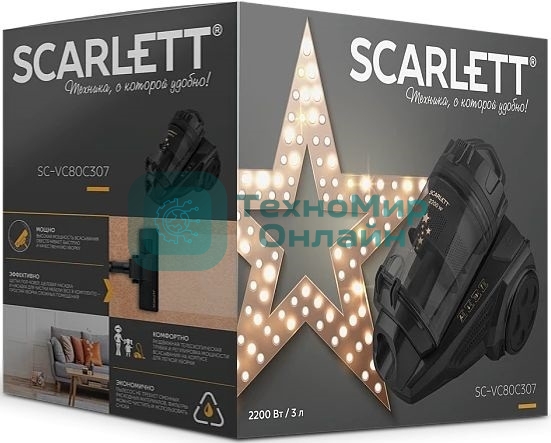 Пылесос Scarlett SC-VC80C307 черный, 450/2200 Вт, уборка сухая, пылесборник контейнер 3 л