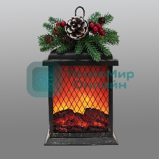 Светодиодный камин Neon-night Рождество с эффектом живого огня 15х14х26см, батарейки 2хС (не в комплекте) и USB, бронзовый