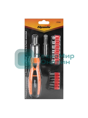 Отвертка реверсивная, биты, головки торцевые, 14шт., Sparta