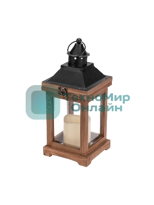 Декоративный фонарь Neon-night со свечкой, корпус из дерева, размер 14х14х35cм, теплый белый