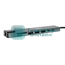 Концентратор USB Type-C Gembird UHB-D3, 8в1: USB2.0, USB3.1, Type-C PD87W, Type-C, HDMI, SD/TF, RJ45, кабель 20 см, алюминий